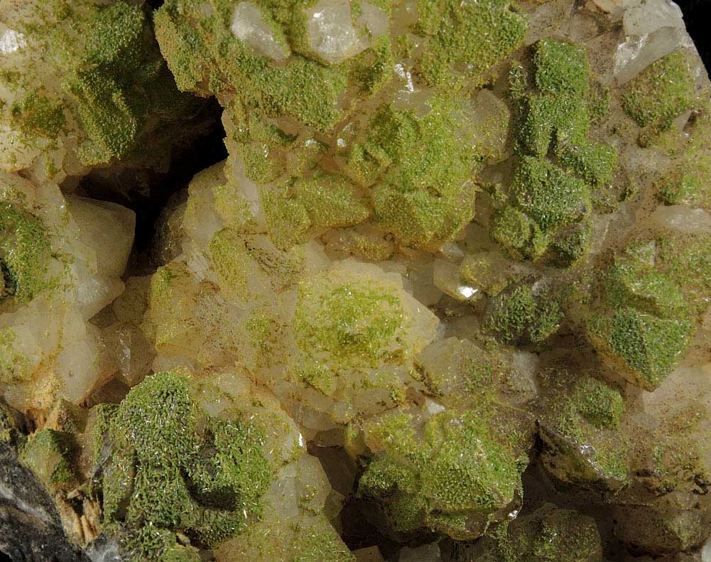 Pyromorphite on Quartz from Sarrowcole Vein, Laverock Hall, Leadhills, South Lanarkshire, Strathclyde, Scotland