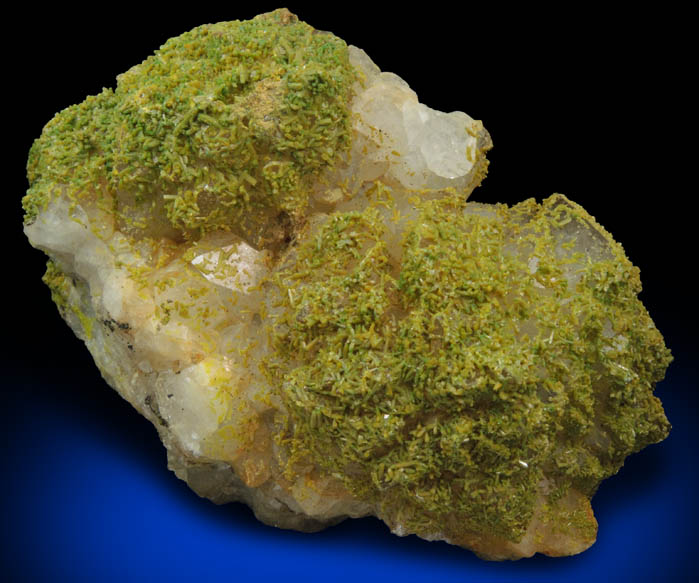 Pyromorphite on Quartz from Sarrowcole Vein, Laverock Hall, Leadhills, South Lanarkshire, Strathclyde, Scotland