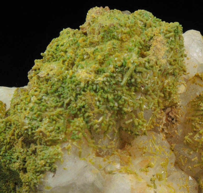 Pyromorphite on Quartz from Sarrowcole Vein, Laverock Hall, Leadhills, South Lanarkshire, Strathclyde, Scotland