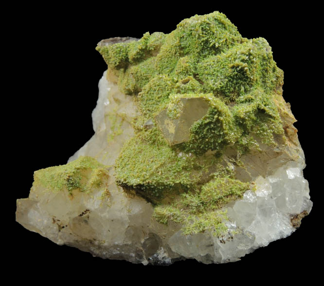 Pyromorphite on Quartz from Sarrowcole Vein, Laverock Hall, Leadhills, South Lanarkshire, Strathclyde, Scotland