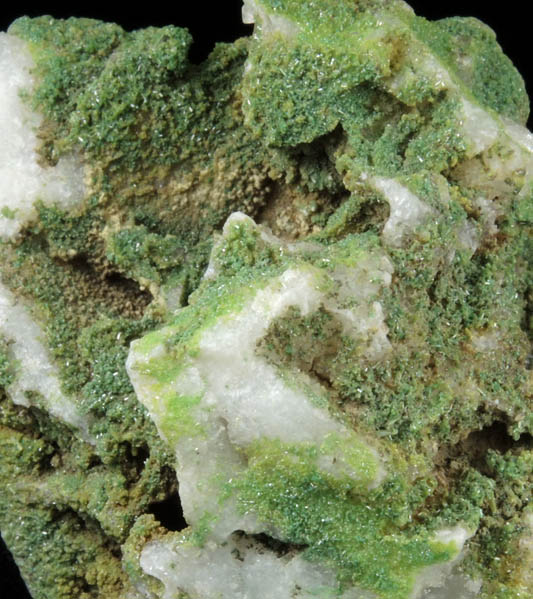 Pyromorphite on Quartz pseudomorphs after Barite from Sarrowcole Vein, Laverock Hall, Leadhills, South Lanarkshire, Strathclyde, Scotland