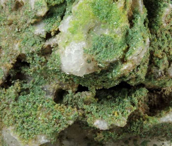 Pyromorphite on Quartz pseudomorphs after Barite from Sarrowcole Vein, Laverock Hall, Leadhills, South Lanarkshire, Strathclyde, Scotland