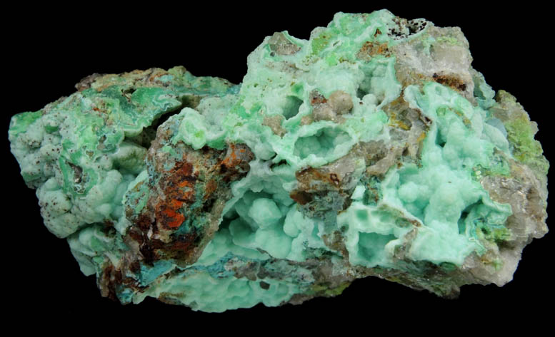 Phosphohedyphane, Chrysocolla, Mottramite, Pyromorphite over Quartz from Cove Vein, Whytes Cleuch, Wanlockhead, Dumfriesshire, Scotland