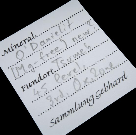 New Mineral (= Magnesium-free analog of O'Danielite) on Schneiderhhnite from Tsumeb Mine, 45 Level, 3rd Oxide Zone, Otavi-Bergland District, Oshikoto, Namibia (Type Locality for Schneiderhhnite)