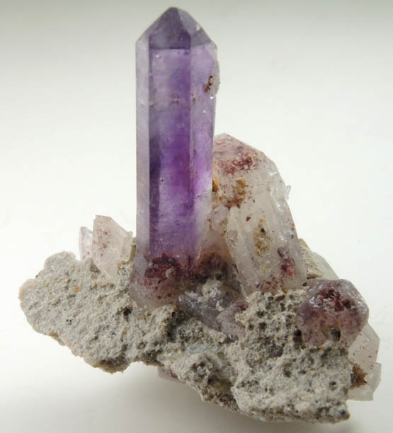 Quartz var. Amethyst on Quartz with Hematite inclusions from Goboboseb Mountains, 43 km west of Brandberg Mountain, Erongo region, Namibia