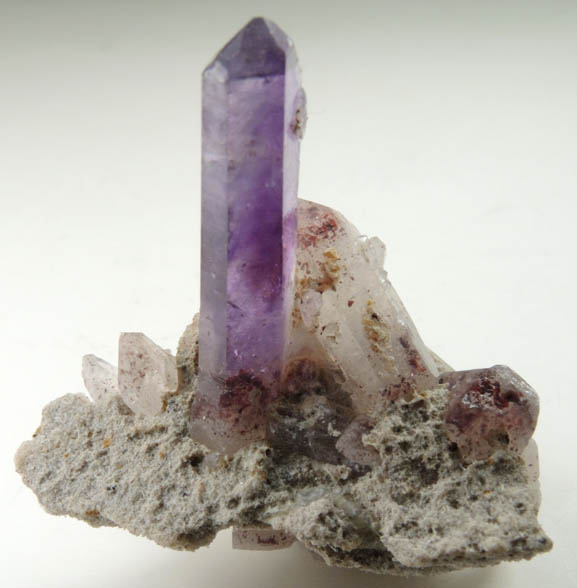 Quartz var. Amethyst on Quartz with Hematite inclusions from Goboboseb Mountains, 43 km west of Brandberg Mountain, Erongo region, Namibia