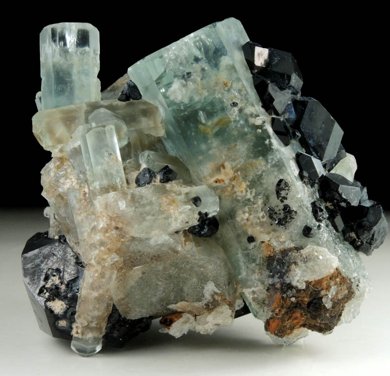 Beryl var. Aquamarine with Schorl Tourmaline with Hyalite Opal from Erongo Mountains, 20 km north of Usakos, Damaraland, Namibia