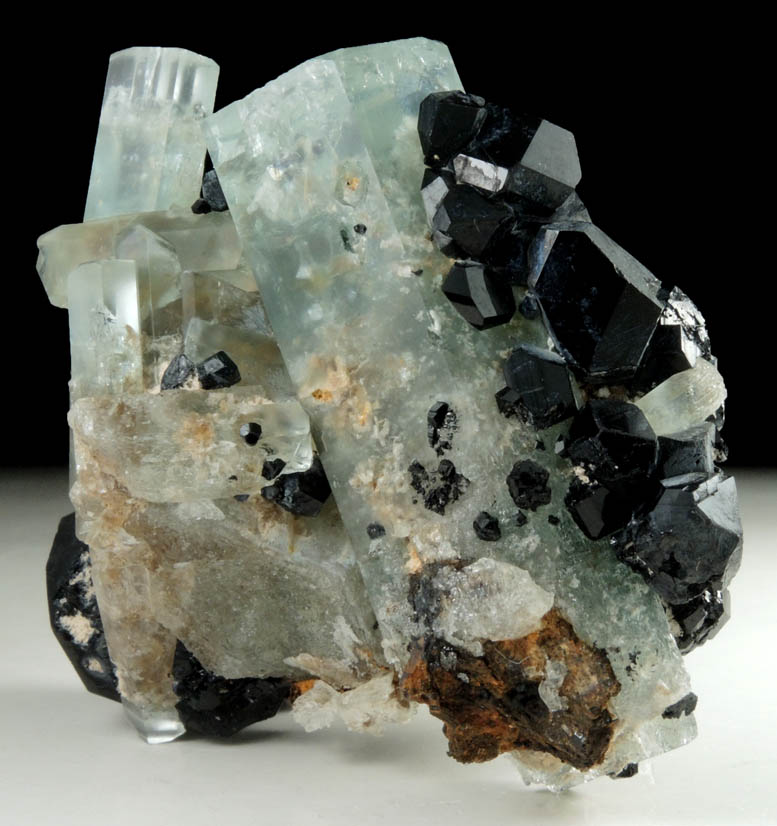 Beryl var. Aquamarine with Schorl Tourmaline with Hyalite Opal from Erongo Mountains, 20 km north of Usakos, Damaraland, Namibia