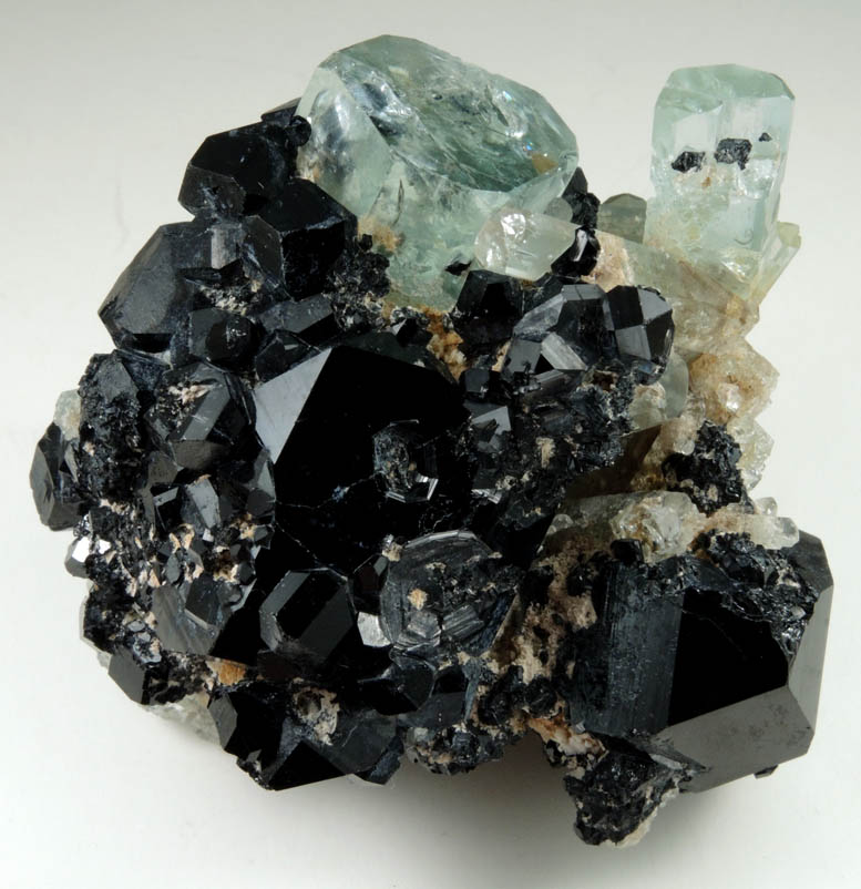 Beryl var. Aquamarine with Schorl Tourmaline with Hyalite Opal from Erongo Mountains, 20 km north of Usakos, Damaraland, Namibia