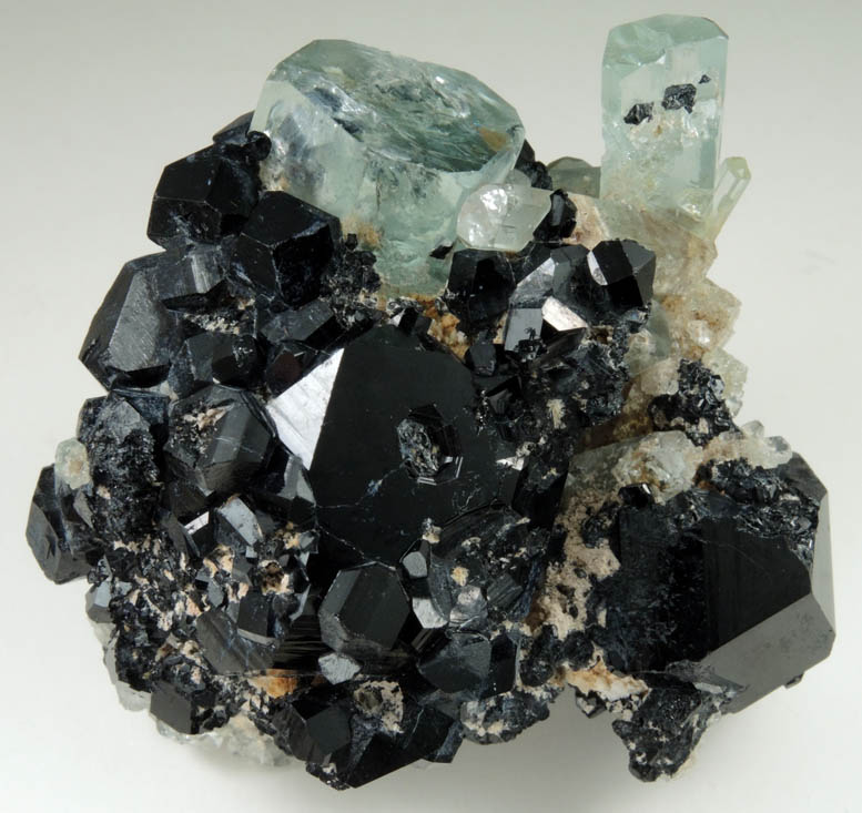 Beryl var. Aquamarine with Schorl Tourmaline with Hyalite Opal from Erongo Mountains, 20 km north of Usakos, Damaraland, Namibia