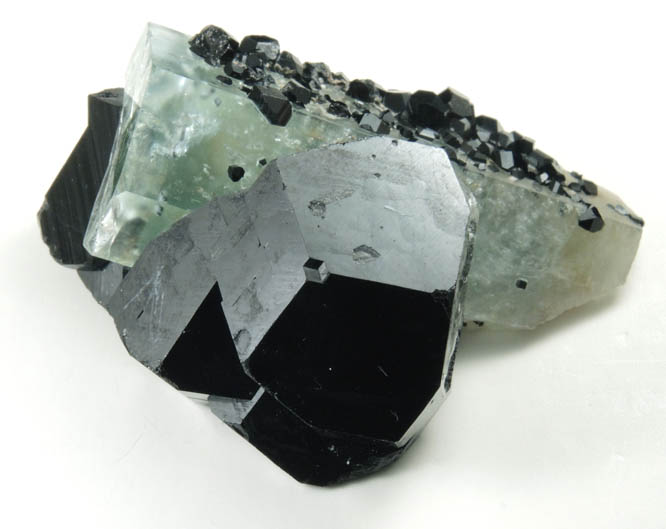 Schorl Tourmaline on Beryl var. Aquamarine with Hyalite Opal from Erongo Mountains, 20 km north of Usakos, Damaraland, Namibia