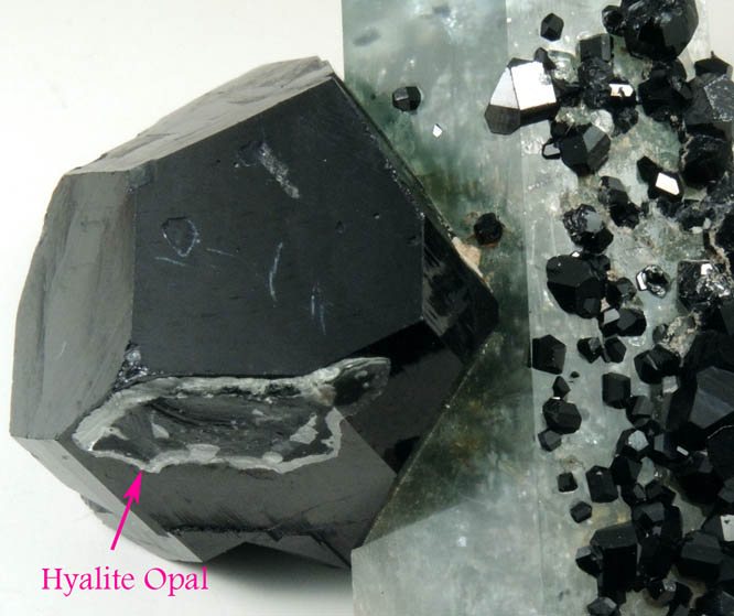 Schorl Tourmaline on Beryl var. Aquamarine with Hyalite Opal from Erongo Mountains, 20 km north of Usakos, Damaraland, Namibia