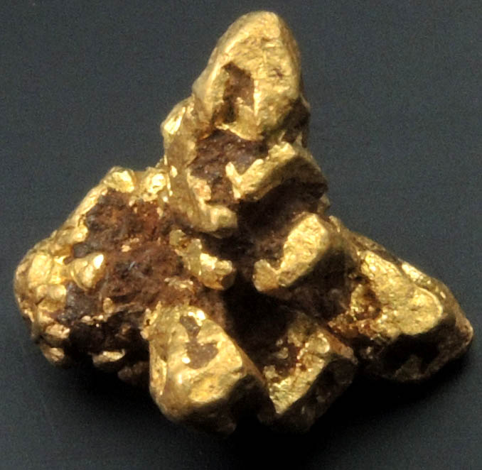 Gold (alluvial crystals) from Duiwels Kantoor (Kaapsche Hoop or Kaapsehoop), 34 km northwest of Barberton, Mpumalanga, South Africa