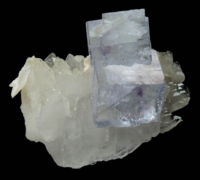 Fluorite on Quartz with Calcite from Yaogangxian Mine, Nanling Mountains, Hunan, China