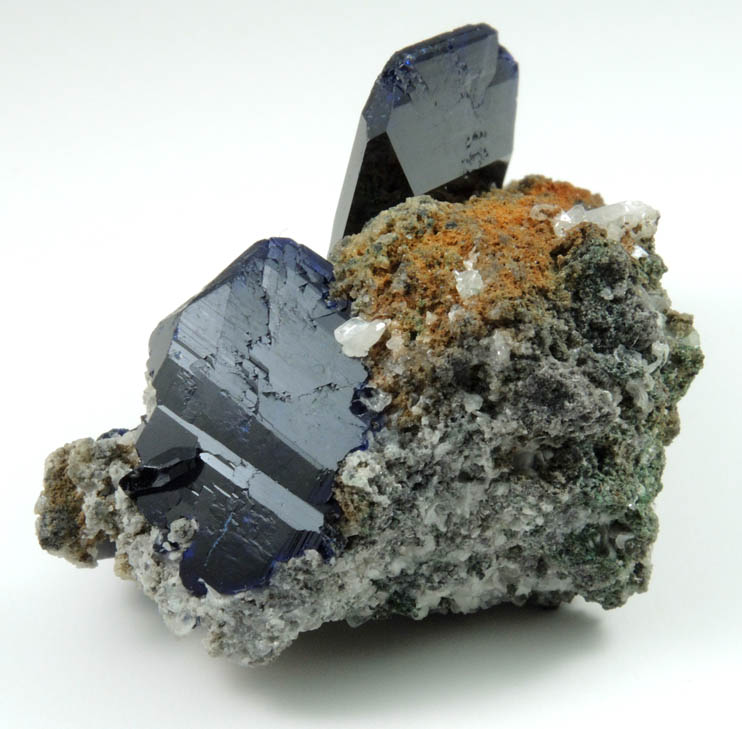 Azurite (twinned crystals) with Cerussite from Tsumeb Mine, Easter Pocket, Otavi-Bergland District, Oshikoto, Namibia