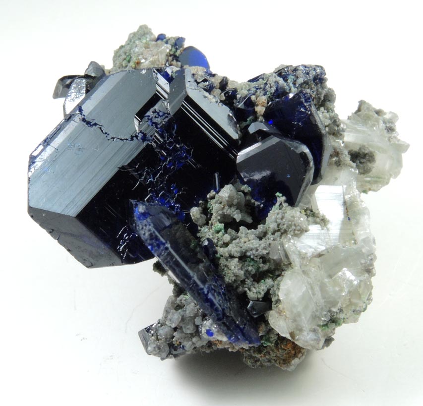 Azurite (twinned crystals) with Cerussite from Tsumeb Mine, Easter Pocket, Otavi-Bergland District, Oshikoto, Namibia