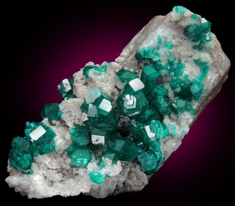 Dioptase on Calcite from Tsumeb Mine, Otavi-Bergland District, Oshikoto, Namibia