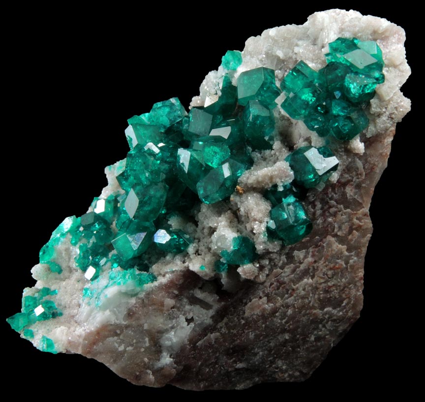 Dioptase on Calcite from Tsumeb Mine, Otavi-Bergland District, Oshikoto, Namibia