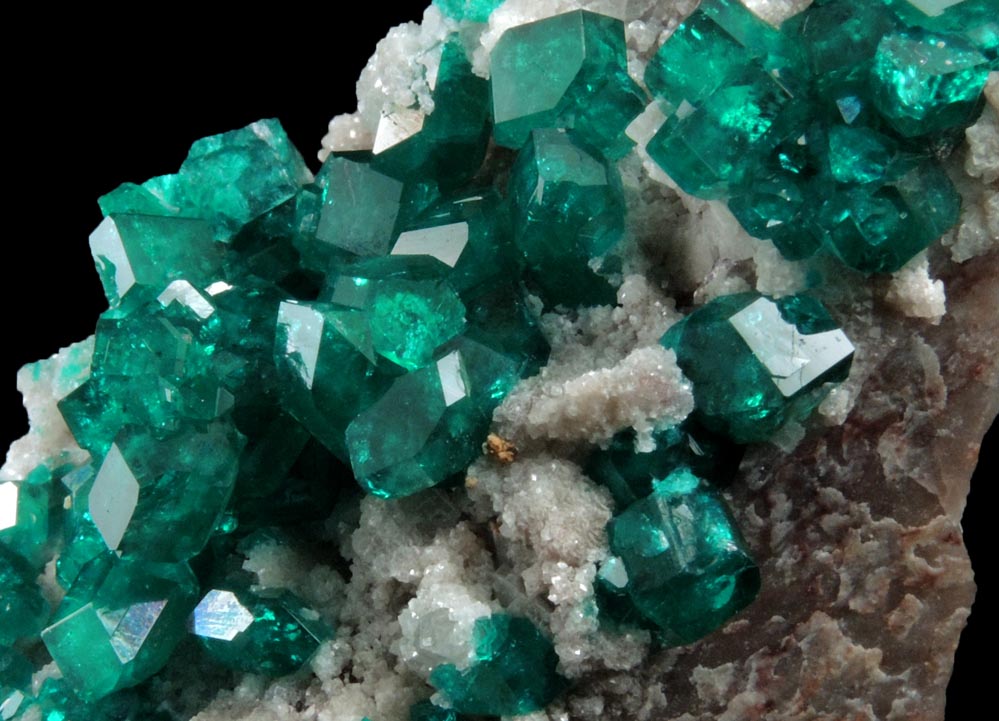 Dioptase on Calcite from Tsumeb Mine, Otavi-Bergland District, Oshikoto, Namibia