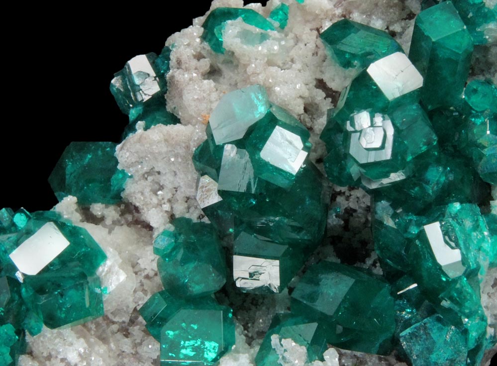 Dioptase on Calcite from Tsumeb Mine, Otavi-Bergland District, Oshikoto, Namibia