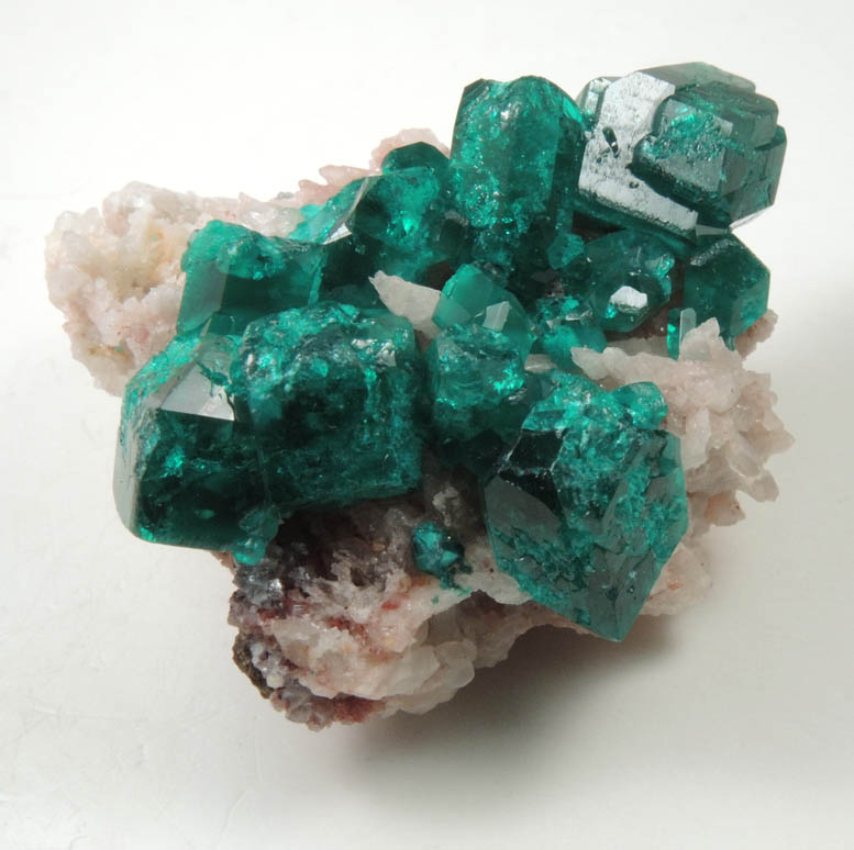 Dioptase on Calcite from Tsumeb Mine, 2nd Oxide Zone, Otavi-Bergland District, Oshikoto, Namibia