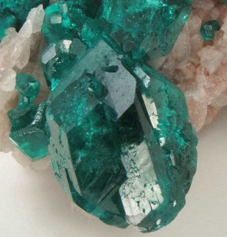 Dioptase on Calcite from Tsumeb Mine, 2nd Oxide Zone, Otavi-Bergland District, Oshikoto, Namibia