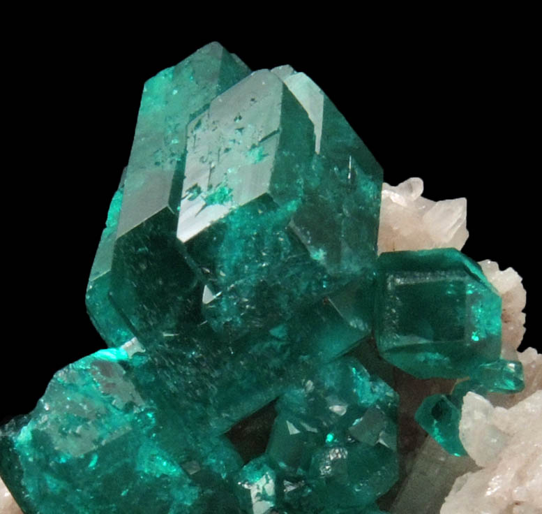 Dioptase on Calcite from Tsumeb Mine, 2nd Oxide Zone, Otavi-Bergland District, Oshikoto, Namibia