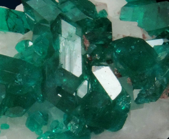 Dioptase on Calcite from Tsumeb Mine, 2nd Oxide Zone, Otavi-Bergland District, Oshikoto, Namibia