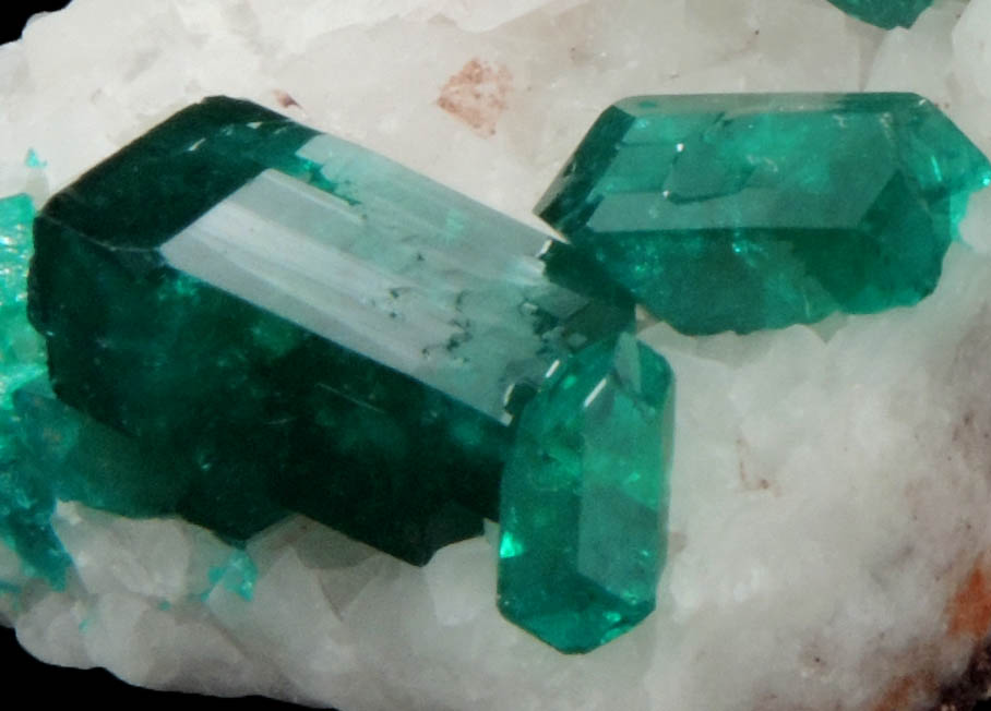 Dioptase on Calcite from Tsumeb Mine, 2nd Oxide Zone, Otavi-Bergland District, Oshikoto, Namibia