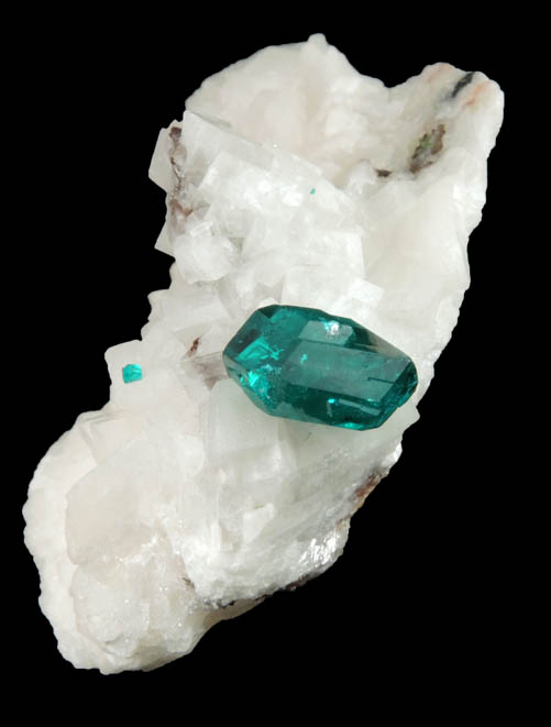 Dioptase on Calcite from Tsumeb Mine, 2nd Oxide Zone, Otavi-Bergland District, Oshikoto, Namibia