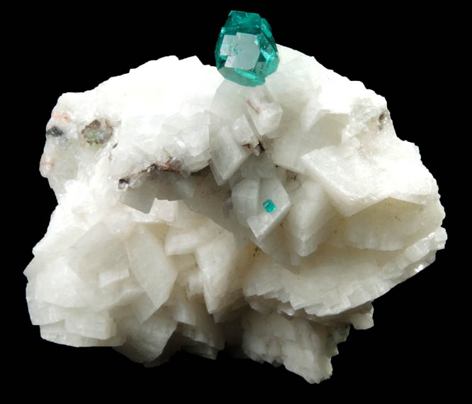 Dioptase on Calcite from Tsumeb Mine, 2nd Oxide Zone, Otavi-Bergland District, Oshikoto, Namibia