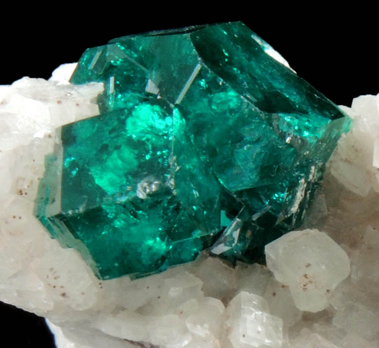 Dioptase on Calcite from Tsumeb Mine, 2nd Oxide Zone, Otavi-Bergland District, Oshikoto, Namibia