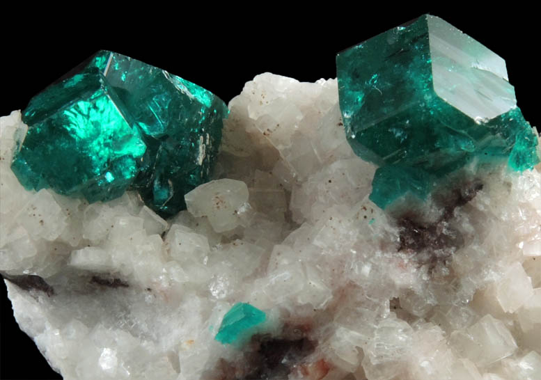 Dioptase on Calcite from Tsumeb Mine, 2nd Oxide Zone, Otavi-Bergland District, Oshikoto, Namibia