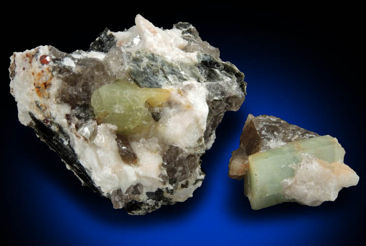 Beryl in Albite-Quartz-Muscovite with Almandine Garnet from Pipeline excavation east side of Strickland Hill, Portland, Middlesex County, Connecticut