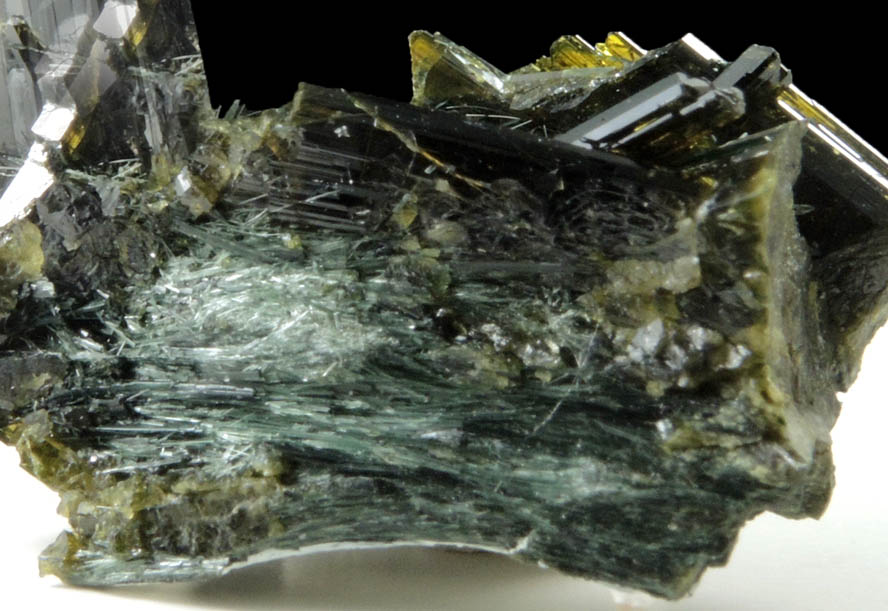 Epidote on Actinolite var. Byssolite from Knappenwand, Untersulzbachtal, near Salzburg, Austria