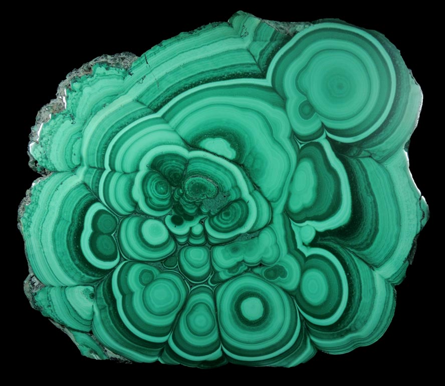 Malachite from Kolwezi Mining District, 240 km WNW of  Lubumbashi, Katanga Copperbelt, Lualaba Province, Democratic Republic of the Congo