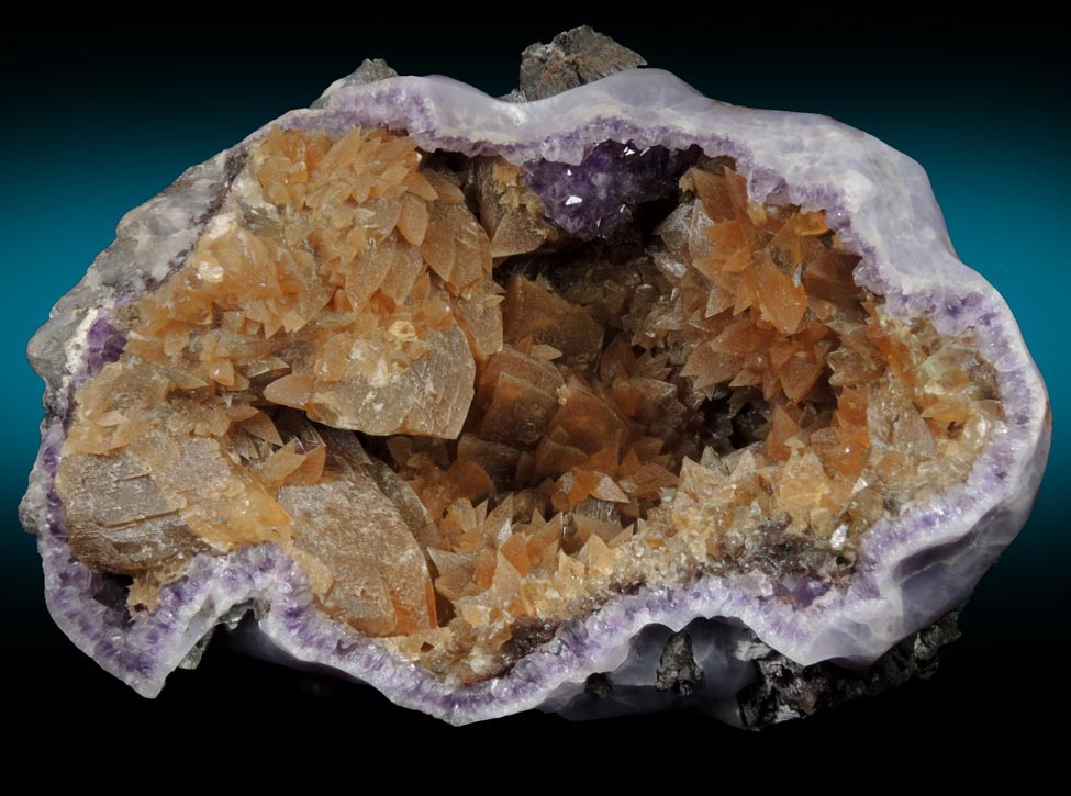 Calcite in Amethyst Quartz Geode from near Idar Oberstein, Hunsrck, Rheinland-Pfalz, Germany