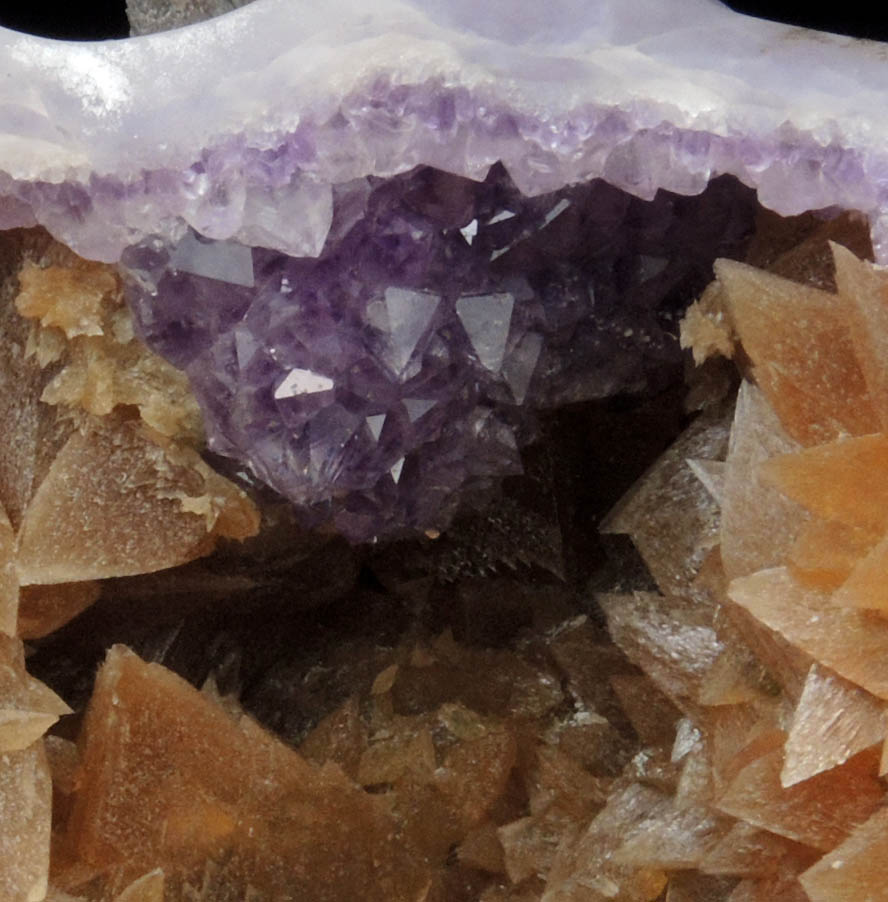 Calcite in Amethyst Quartz Geode from near Idar Oberstein, Hunsrck, Rheinland-Pfalz, Germany