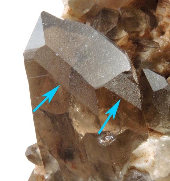 Quartz var. Smoky Quartz (Dauphin-law twins) on Microcline from Moat Mountain, west of North Conway, Carroll County, New Hampshire