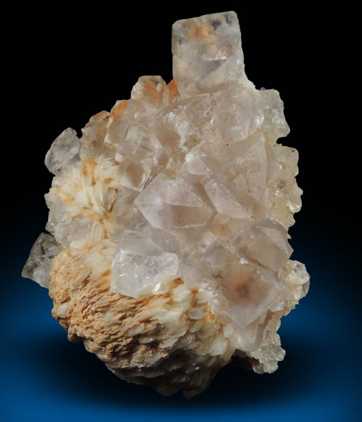 Fluorite (rare tetrahexahedron crystal form) on Barite from Caravia-Berbes District, Asturias, Spain