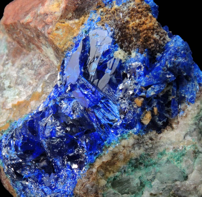 Linarite on Quartz from Grand Reef Mine, Aravaipa District, Graham County, Arizona