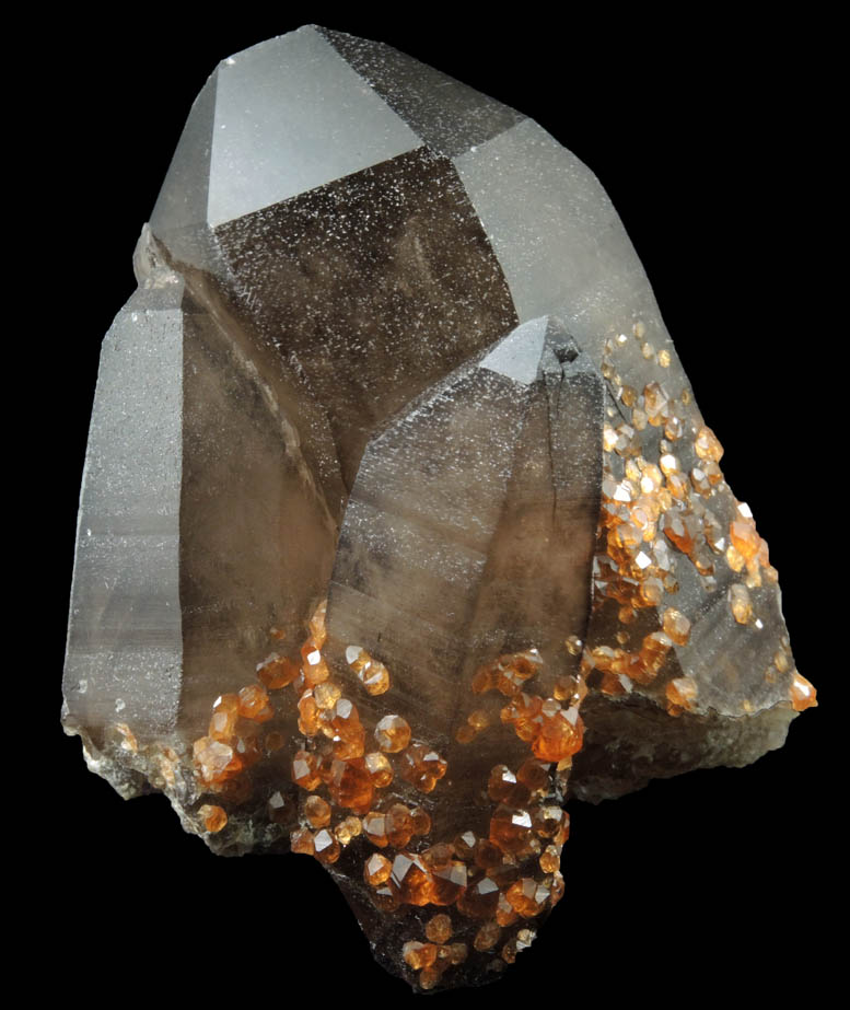 Spessartine Garnet on Smoky Quartz from Tongbei-Yunling District, Fujian Province, China