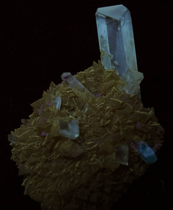 Celestine on Calcite from Machw mine, Tarnobrzeg, Poland