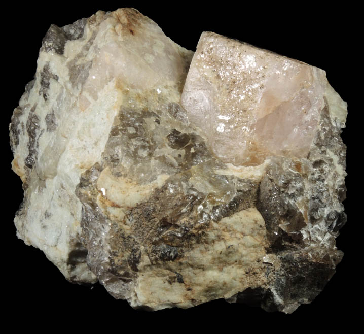 Beryl var. Morganite in Quartz from Gillette Quarry, Haddam Neck, Middlesex County, Connecticut