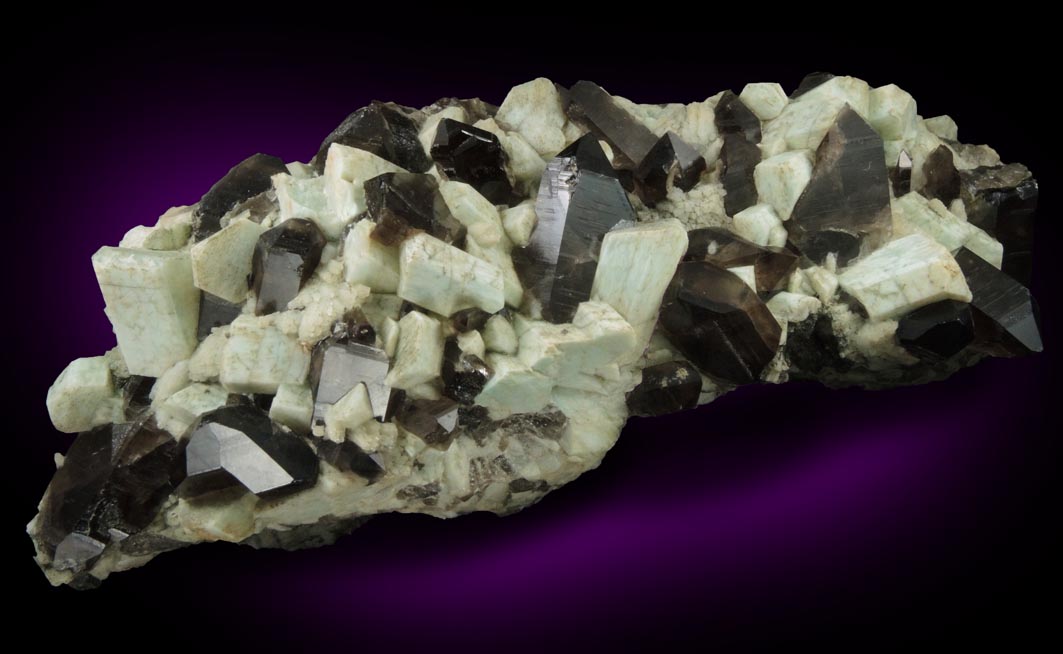 Quartz var. Smoky Quartz on Microcline var. Amazonite from Moat Mountain, west of North Conway, Carroll County, New Hampshire