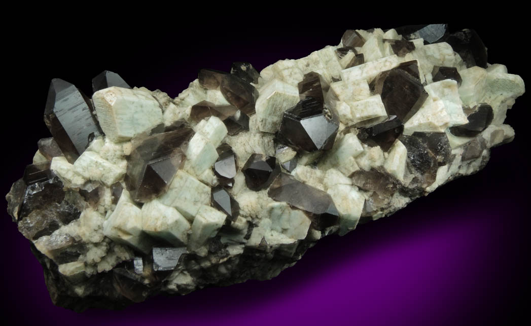Quartz var. Smoky Quartz on Microcline var. Amazonite from Moat Mountain, west of North Conway, Carroll County, New Hampshire