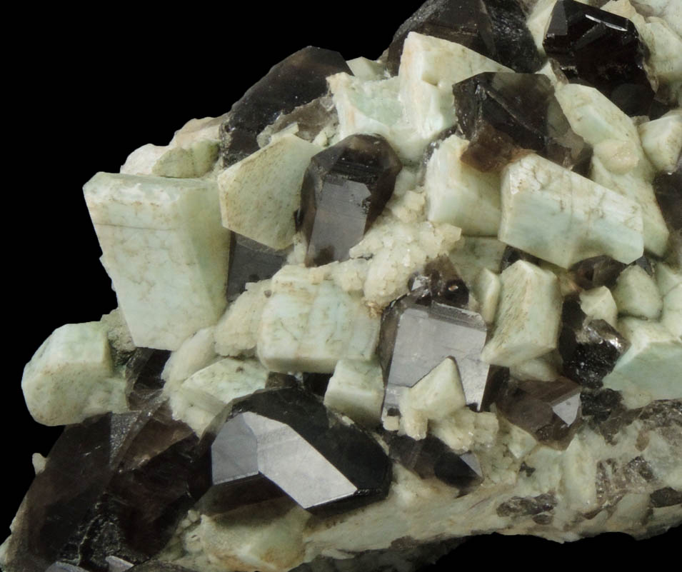 Quartz var. Smoky Quartz on Microcline var. Amazonite from Moat Mountain, west of North Conway, Carroll County, New Hampshire