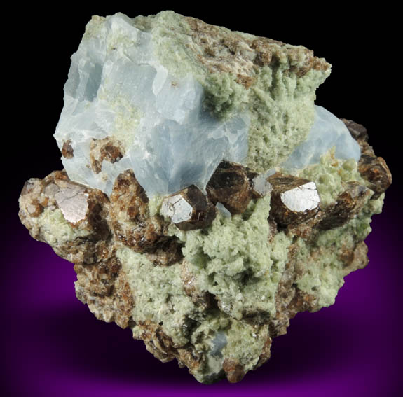 Vesuvianite with Calcite and Diopside-Augite var. Fassaite from Val di Fassa, Trentino-Alto Adige, Italy (Type Locality for Fassaite)