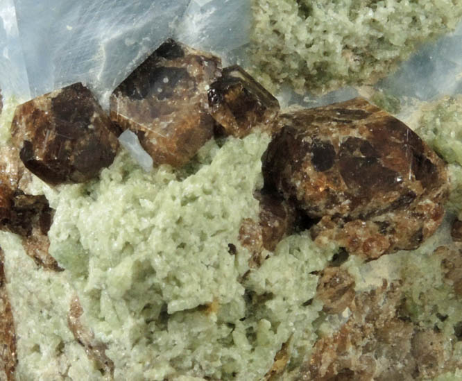 Vesuvianite with Calcite and Diopside-Augite var. Fassaite from Val di Fassa, Trentino-Alto Adige, Italy (Type Locality for Fassaite)