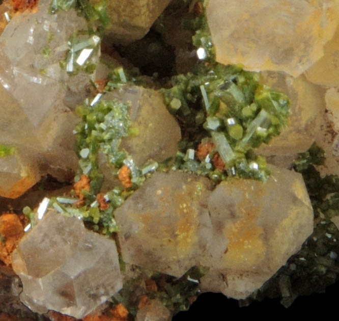 Pyromorphite on Quartz from Wheatley Mine, Phoenixville District, Chester County, Pennsylvania